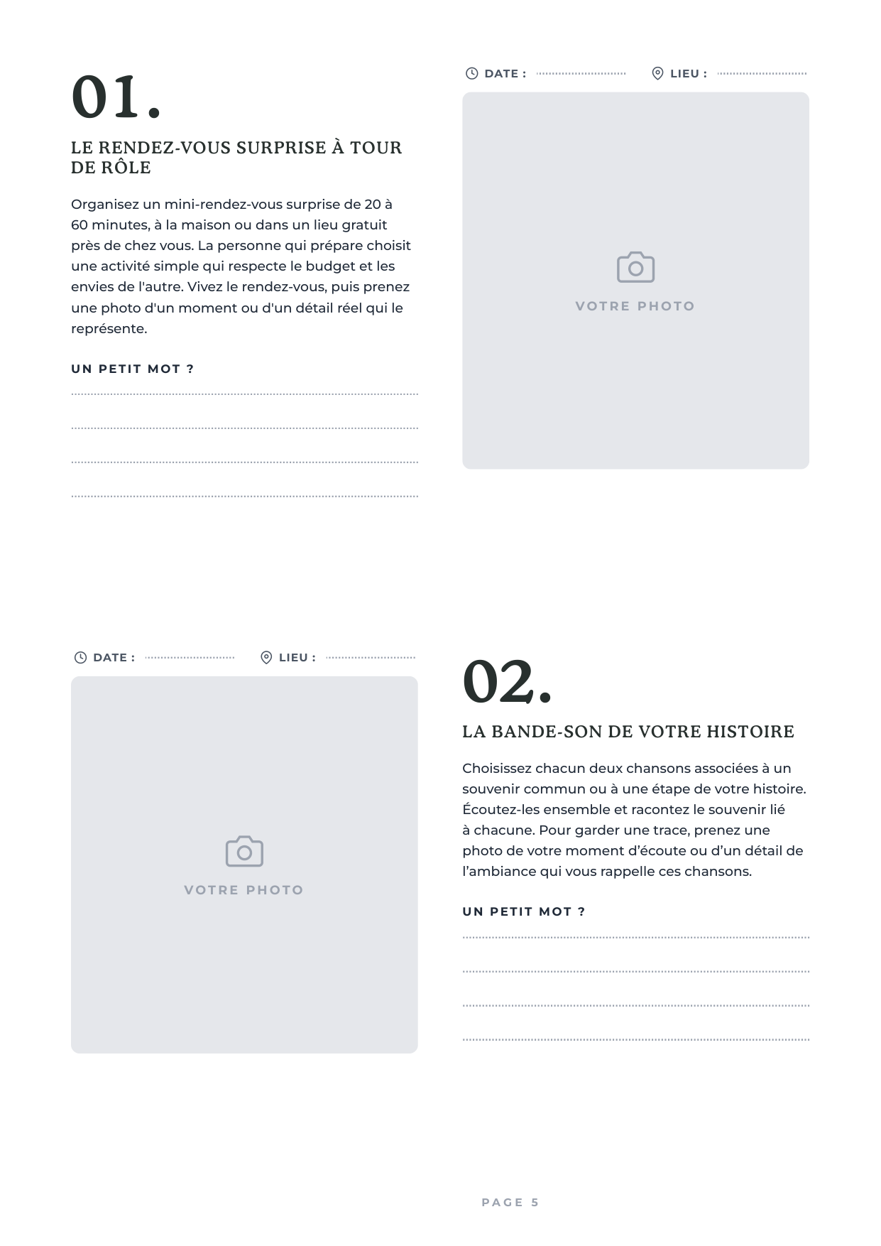 Aperçu d’une page intérieure avec encart photo et défis